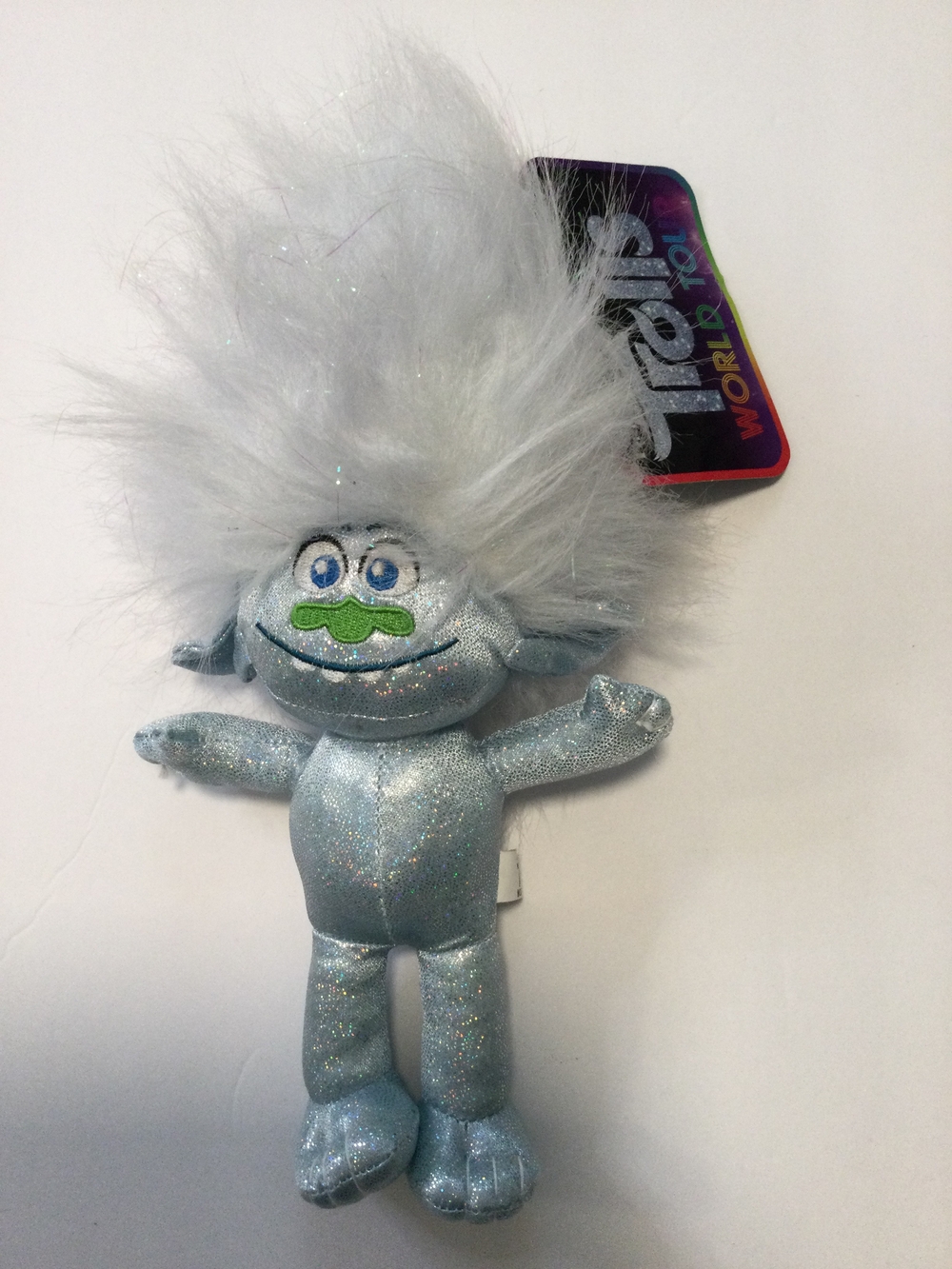 Trolls Silver Glitter Plush with White Fluffy Hair